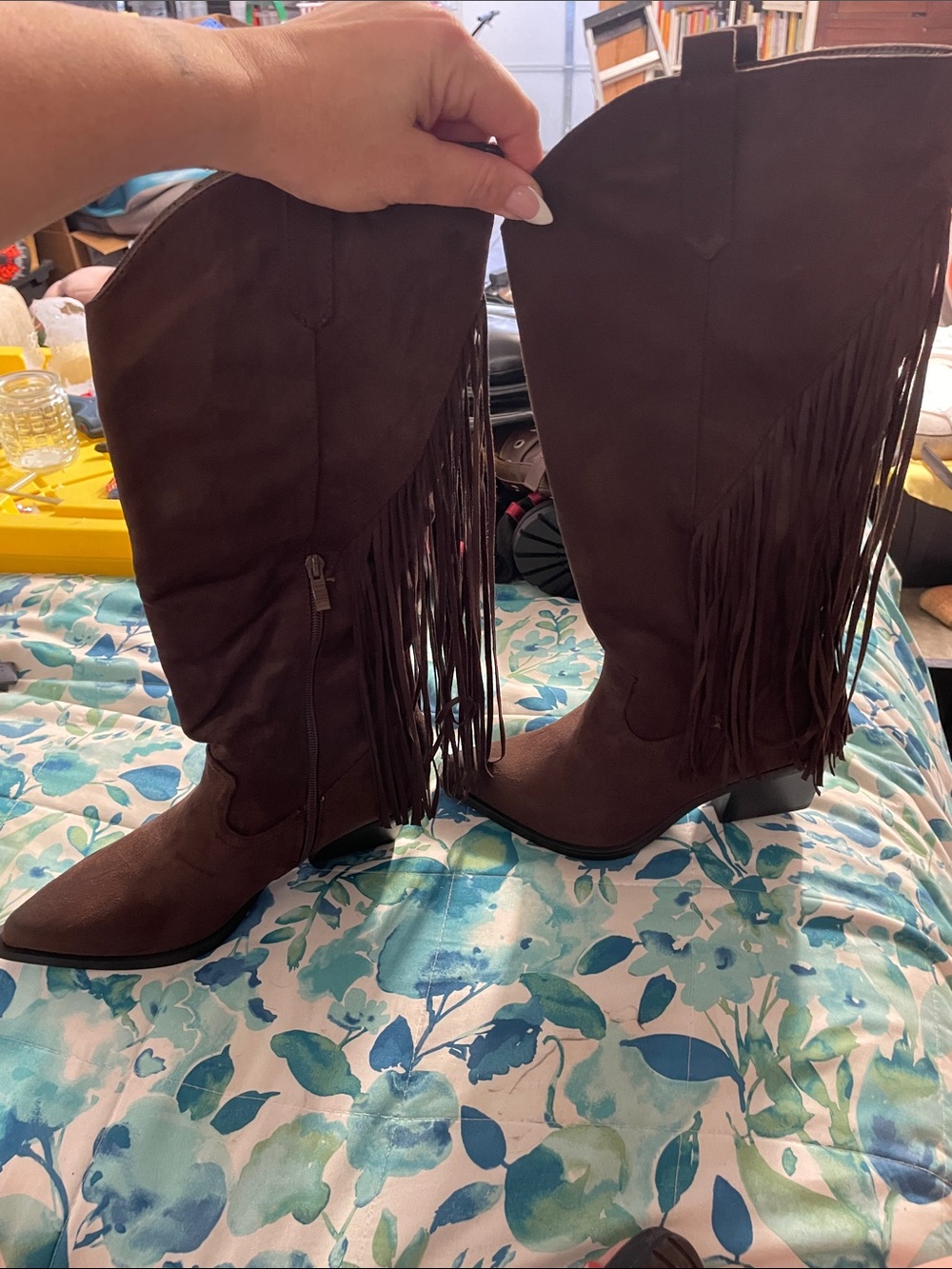 Women's Over-the-Knee Fringe Boots in Dark Brown
